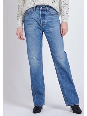 Noend Denim Classic Straight Leg Jeans in Light Blue Wash Boyfriend